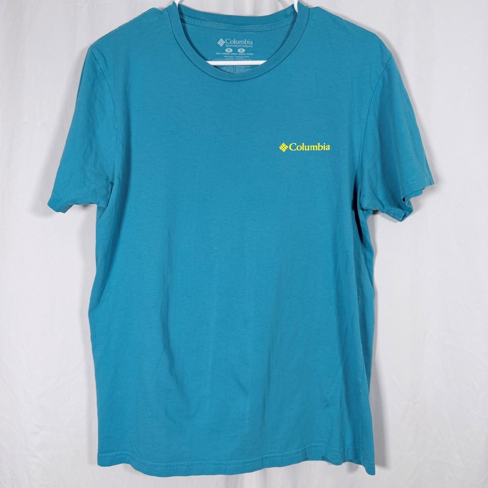 Columbia T-Shirt Graphic Mountain‎ Sunset Teal Blue Short Sleeve Mens Size M